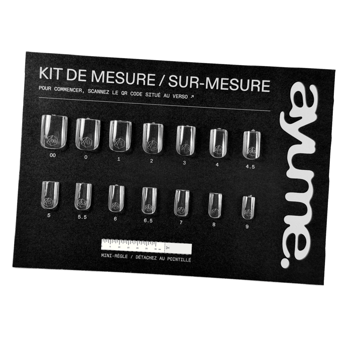 Kit de mesure Très court / Sur-mesure ayume. : 14 capsules Square XS et mini-règle détachable