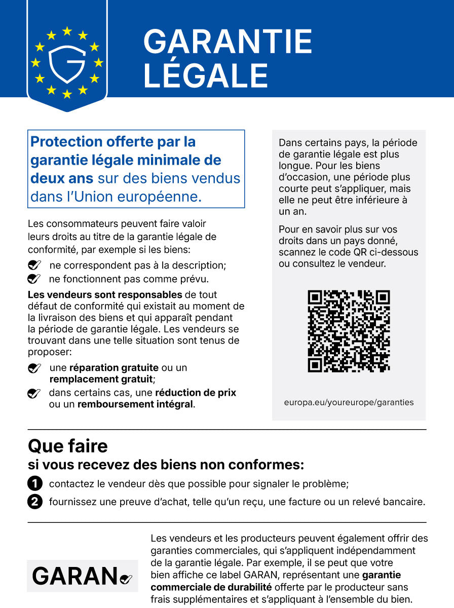 Notice officielle de l’Union européenne : garantie légale de conformité.